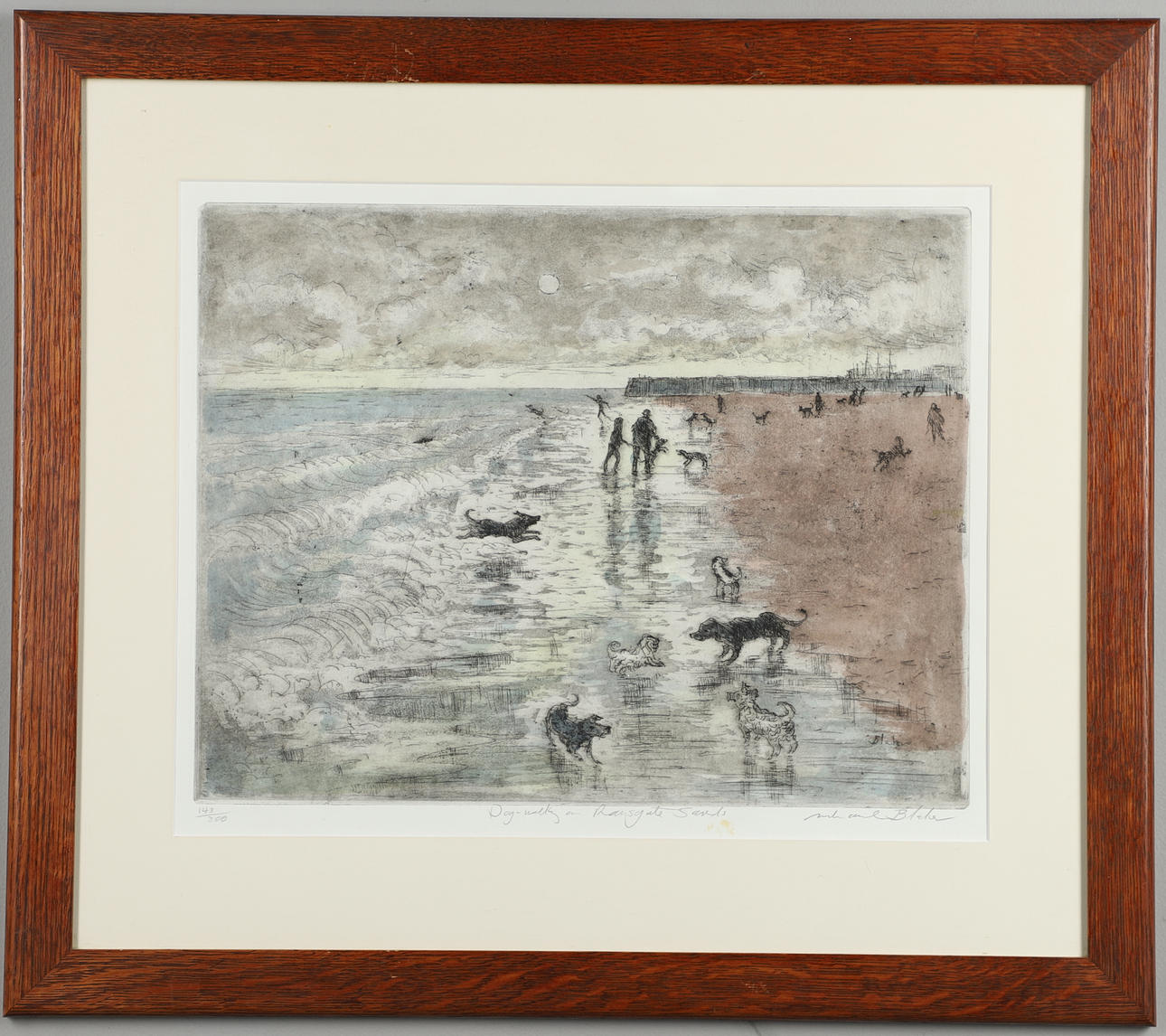 MICHAEL BLAKER (B.1928). HUND GEHT AUF RAMSGATE SANDS Gassi.