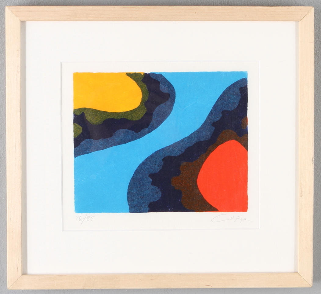 CHRISTEL COPP. komposition, färglitografi, signerad samt numrerad 26/85.