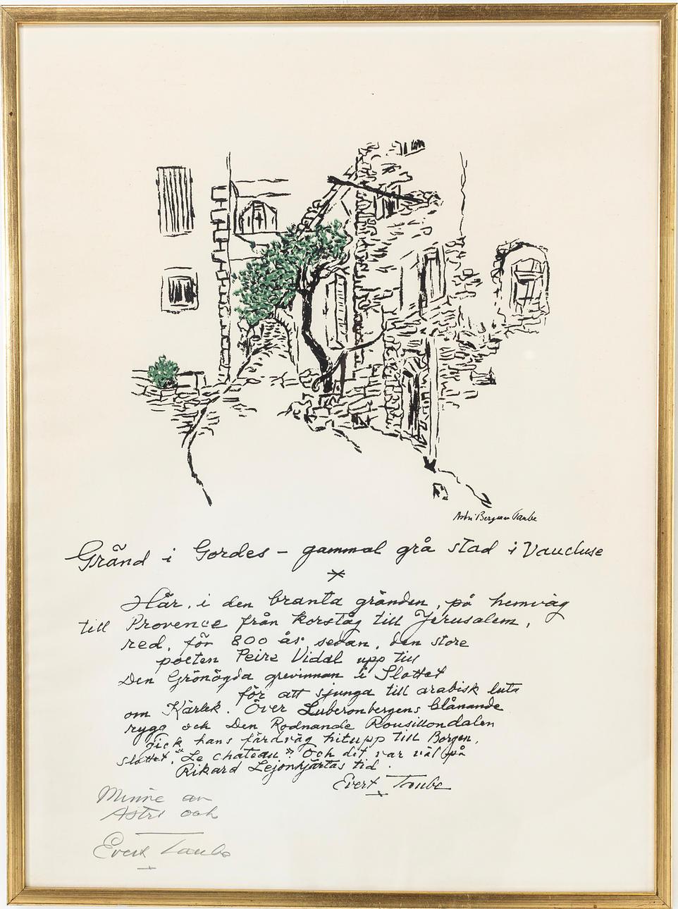 EVERT / ASTRID TAUBE, Lithography with dedication, signed.