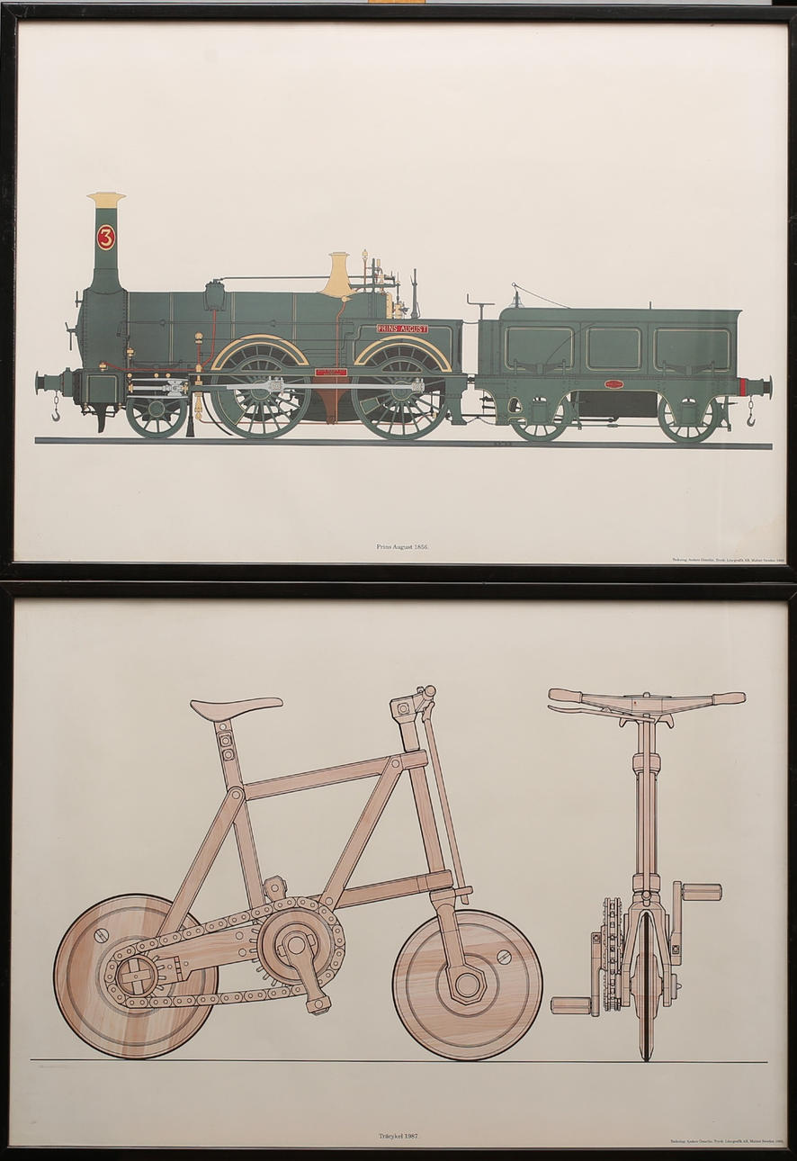 ANDERS ÖSTERLIN. Litografiska tryck, Prins August 1856.samt Träcykel.