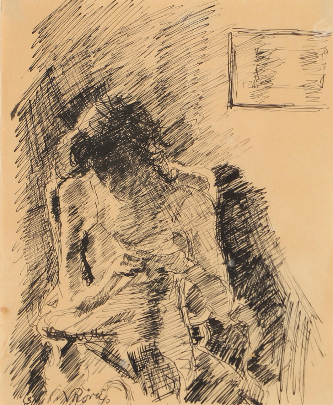 VIGGO RÖRUP. Drawing, ink, signed V. Rörup.