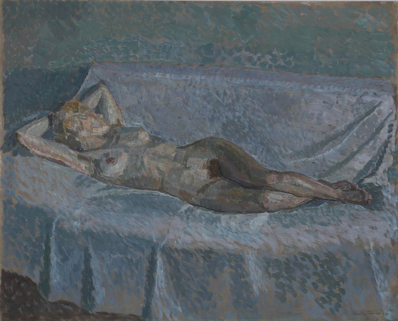 ALBERT SJÖSTRÖM. Oil on canvas, nude study, signed and dated 1950.