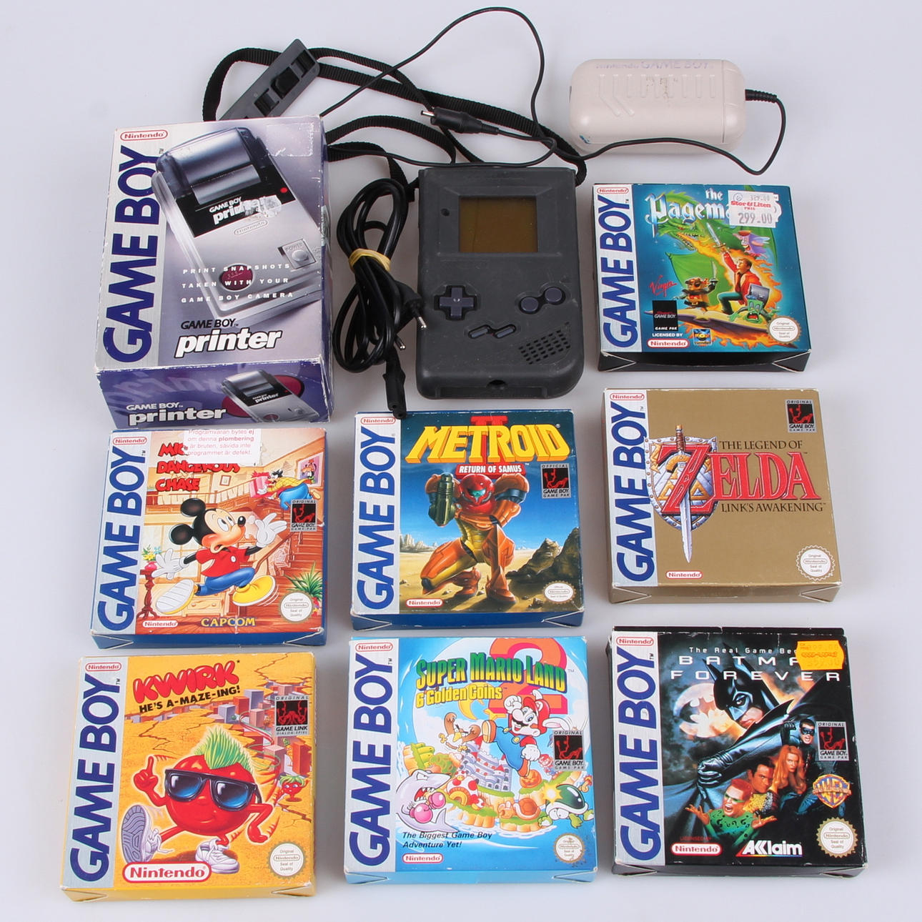 SPELKONSOL, spel och tillbehör, 10 delar, Gameboy, Nintento.