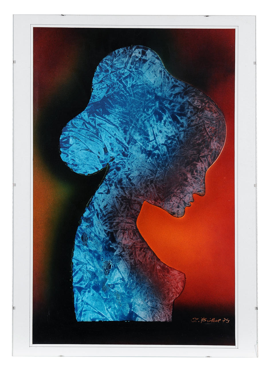 ARMIN BIRKEL. blandade medier. Kvinnlig naken i profil.