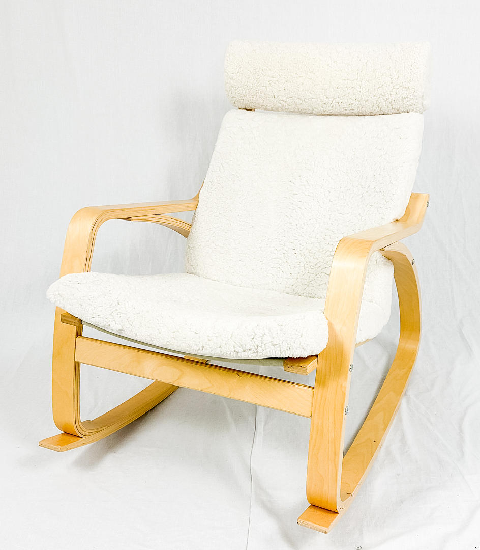 GUNGSTOL, böjträ, fårskinn, Ikea.