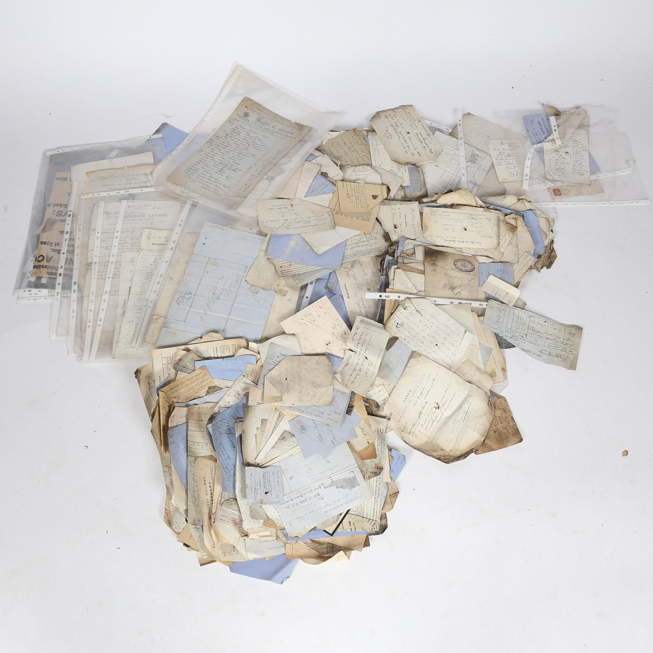 A LARGE COLLECTION OF 19TH CENTURY HAND WRITTEN DOCUMENTS, RECEIPTS AND ...