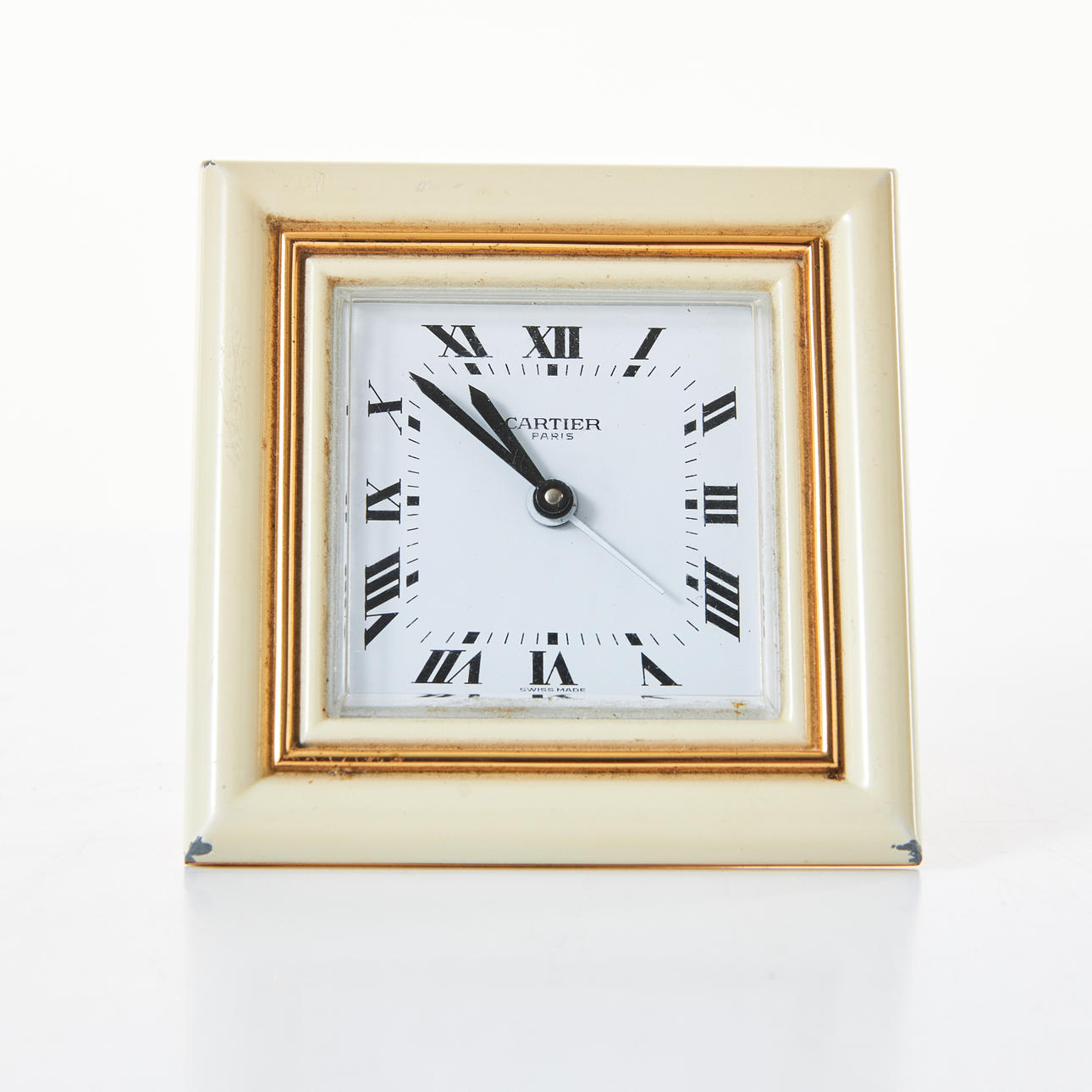 CARTIER, reseväckarur, mässing/lack.