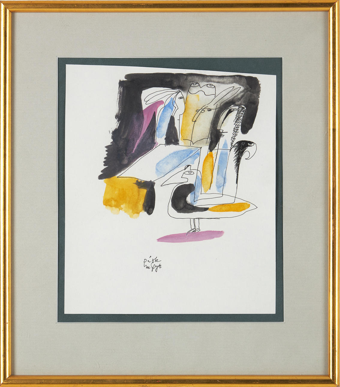 MADELEINE PYK. "Easter", watercolor/ mixed media,. signed M. Pyk.