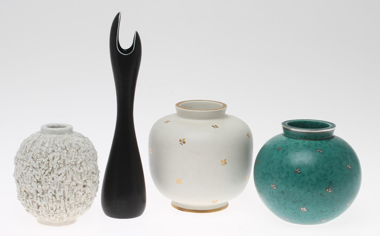 PARTI KERAMIK, 4 delar, Gunnar Nylund, Rörstrand samt Wilhelm Kåge, Gustavsberg.