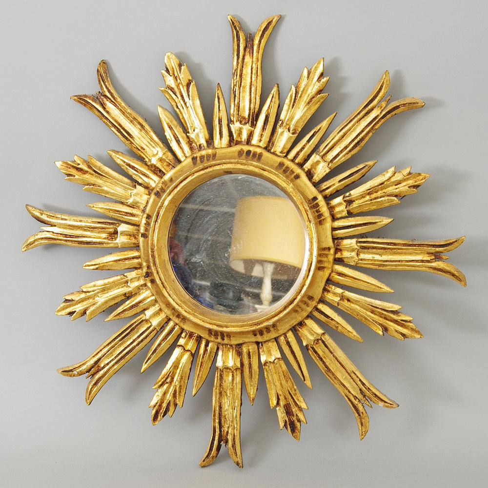 SOLSPEGEL, förgylld, tidigt 1900-tal.