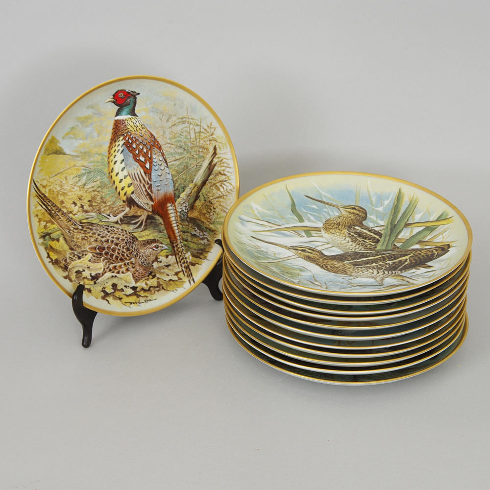 SAMLARTALLRIKAR, 12 stycken, "Gamebirds of the World", Limoges, Frankrike.