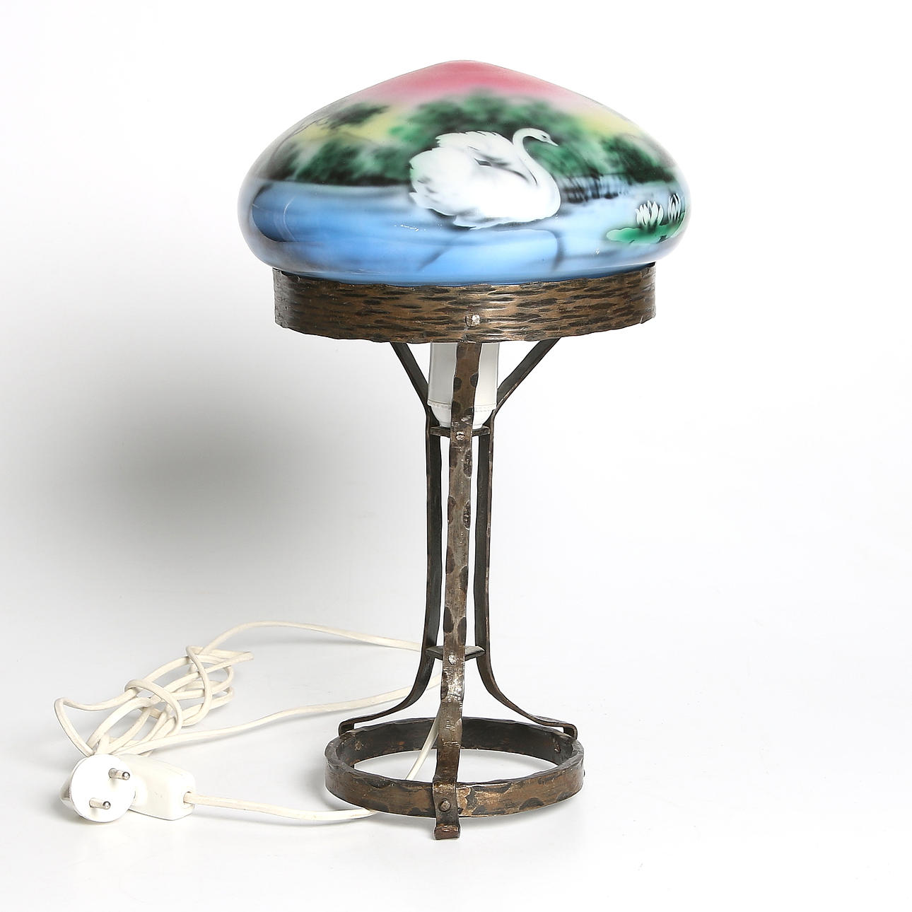 BORDSLAMPA, metall samt glas, Jugend. Sekelskiftet 18/1900.