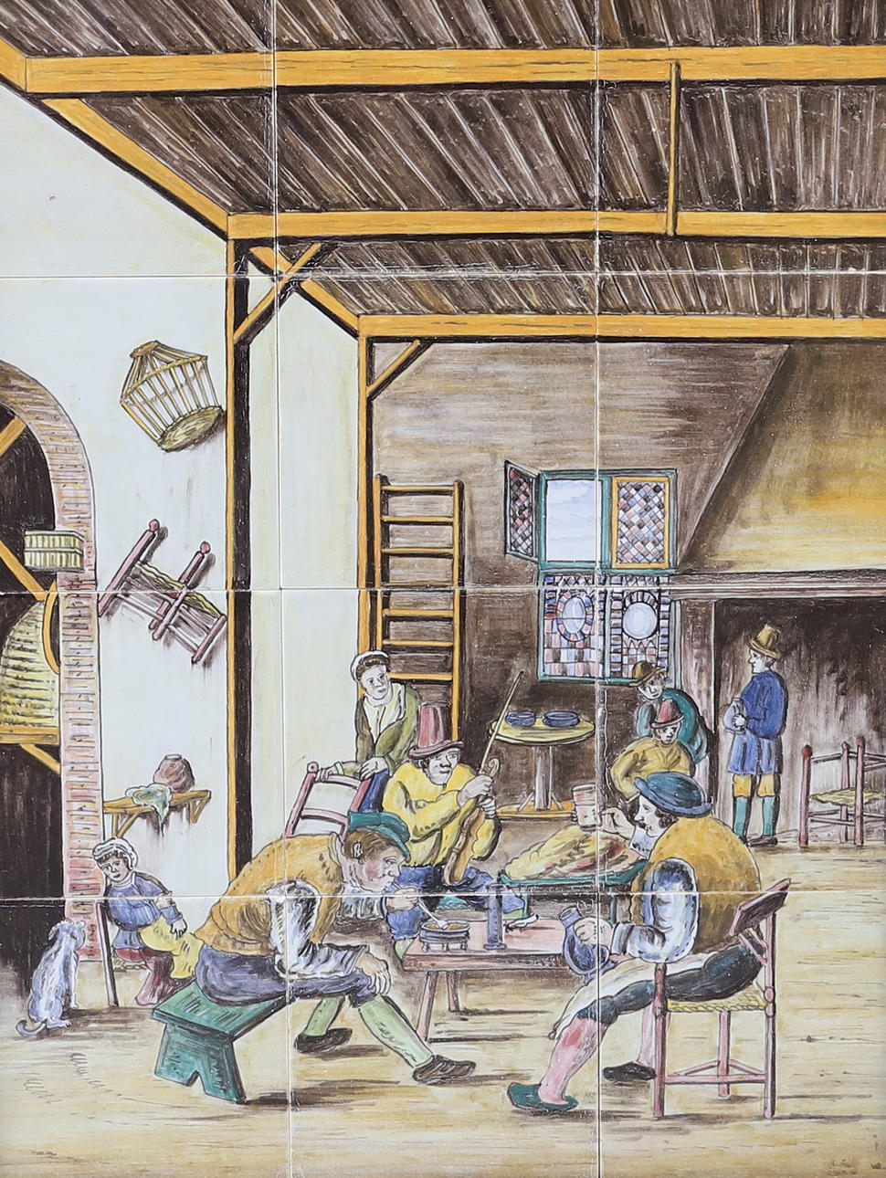 OIDENTIFIERAD KONSTNÄR. Olie på fliser, signeret.