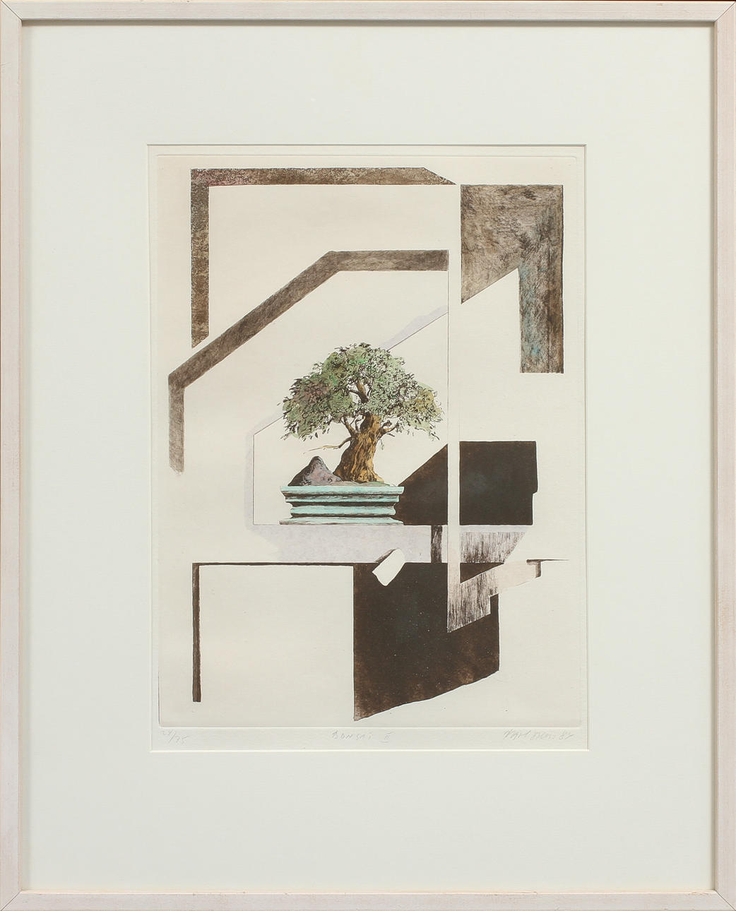OIDENTIFIERAD KONSTNÄR. "Bonsai II", färglitografi, signerad och numrerad 24/75.