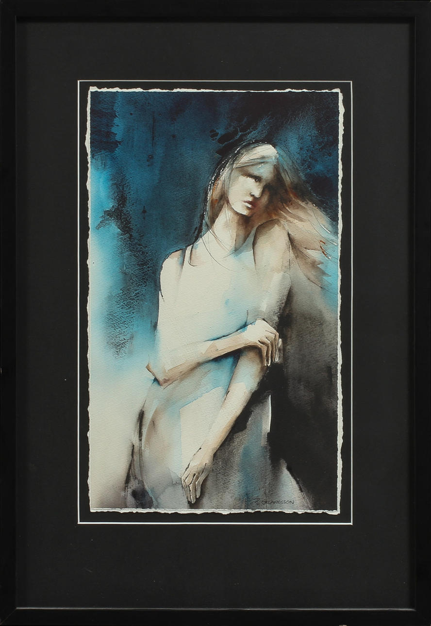 PIA ERLANDSSON. Modell, akvarell, signerad.