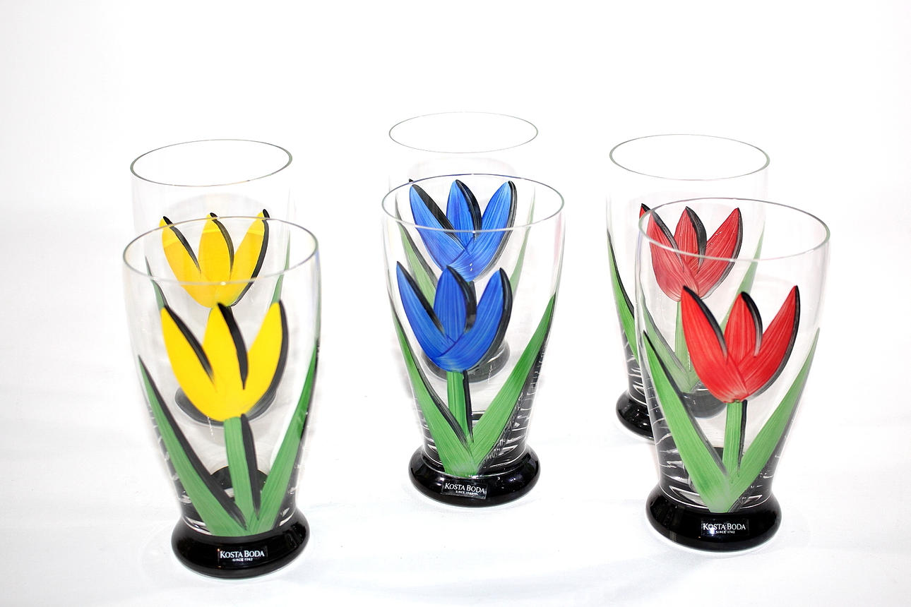 GLAS, 6 st, "tulipa" Ulrica Hydman Vallien Kosta Boda.
