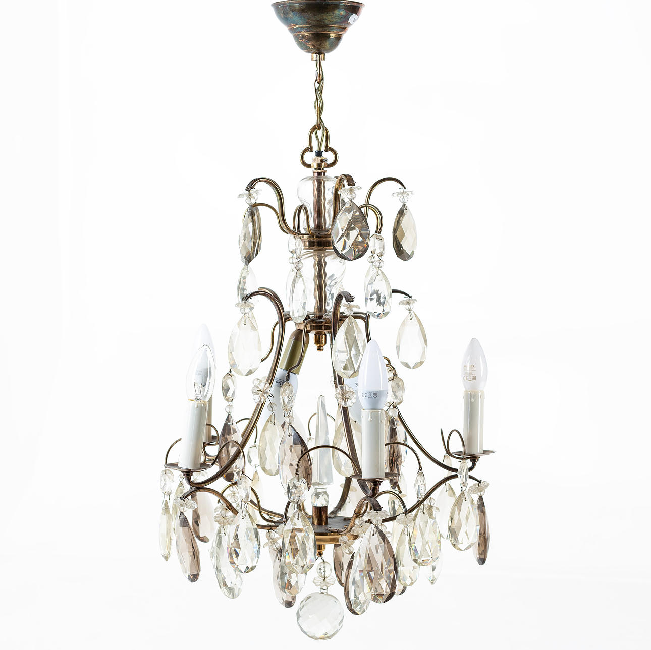 LJUSKRONA, 5-armad, behängd med prismor, barockstil, 1900-tal ...