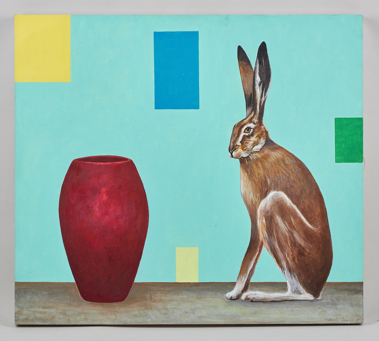 RISTO SUOMI. Composition with vase and hare, signed and dated -07, oil on canvas.