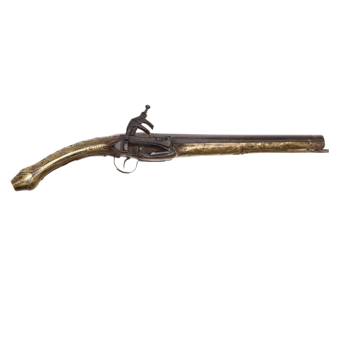 A HIGHLY DECORATED 19TH CENTURY TURKISH FLINTLOCK PISTOL. Weapons ...