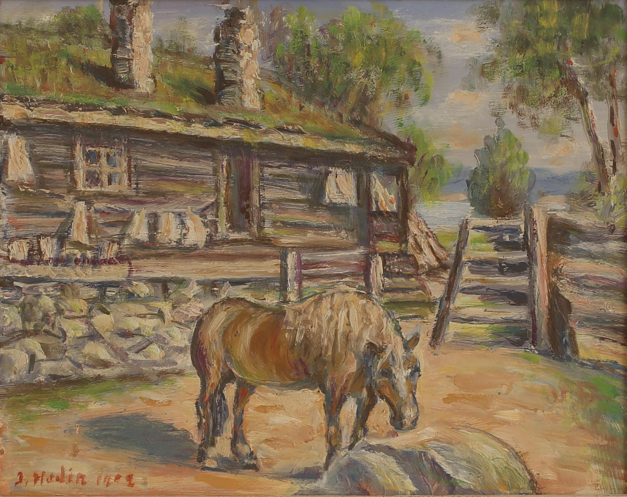 SVEN  HEDIN. Oil on Board, signed 1952.