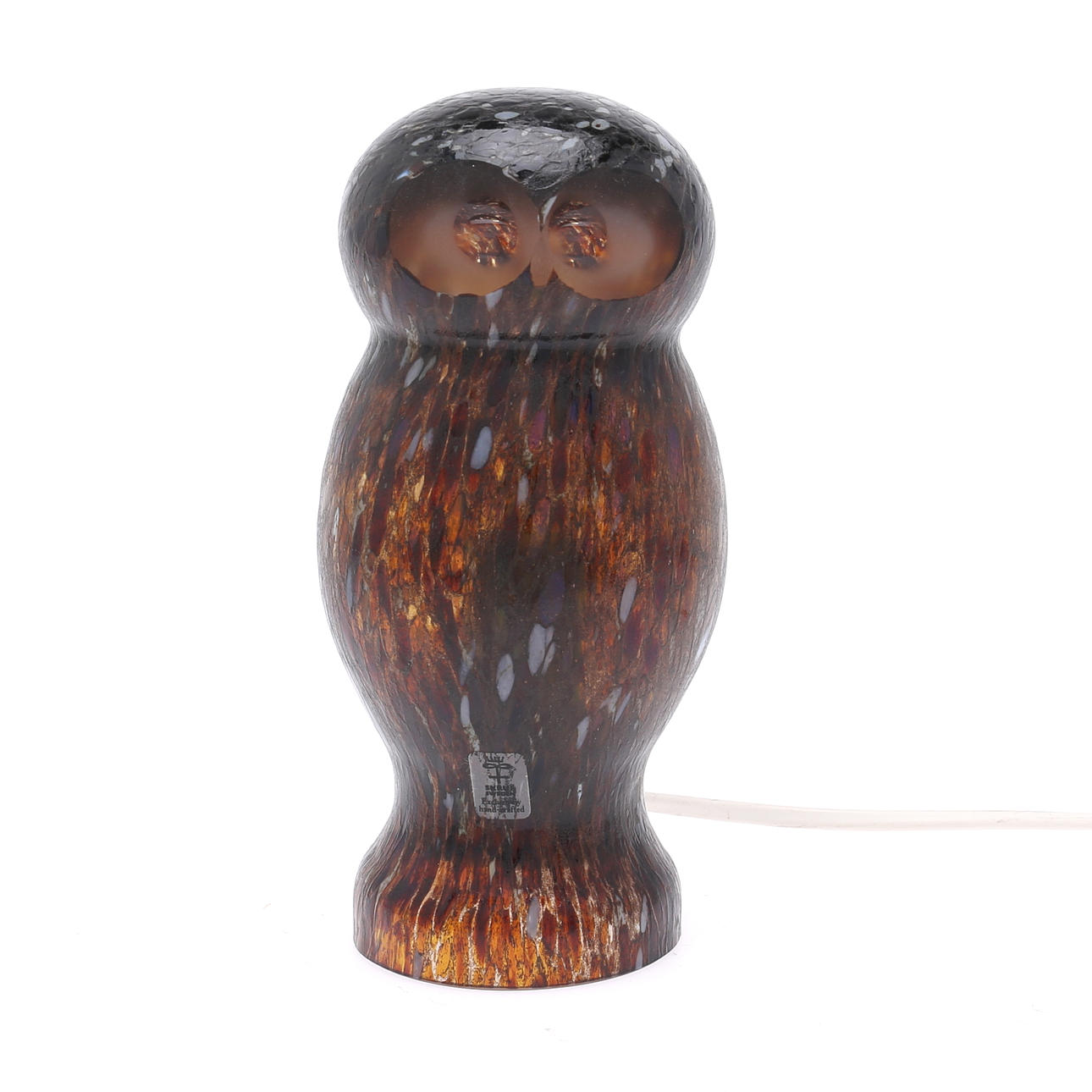 TABLE LAMP, owl, glass, Skruf, labeled.