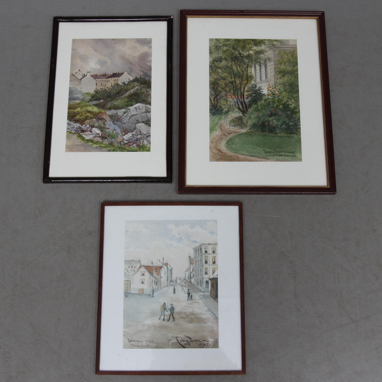 CONNY BURMAN. 3 st. Stockholmsmotiv, akvareller, signerade. 1800/1900-tal.