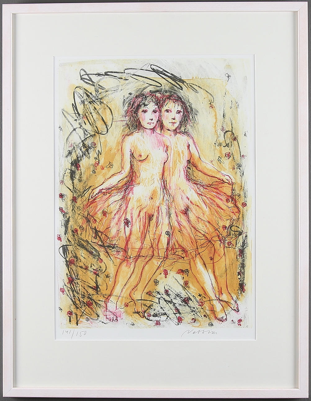 SUZANNE NESSIM. Tvillingar, färglitografi. Signerad och numrerad 141/150.