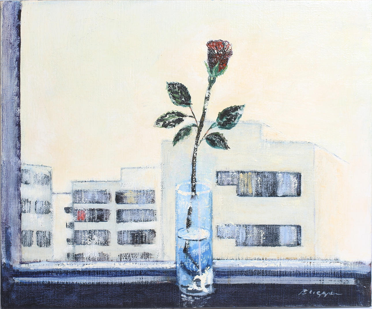 KALLE BERGGREN. "Förortsblomma", olja på duk. Signerad.