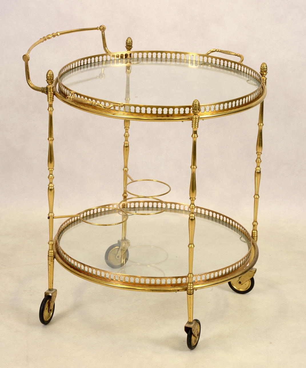 SERVERINGSVAGN, mässing och glas, 1970-tal.