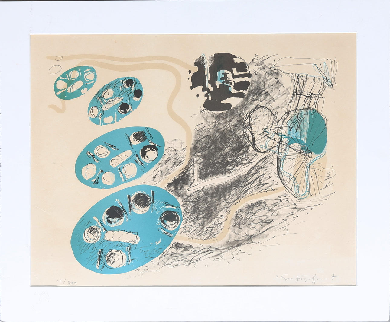 JÖRGEN FOGELQUIST. Komposition, färglitografi, signerad och numrerad 13 / 300.