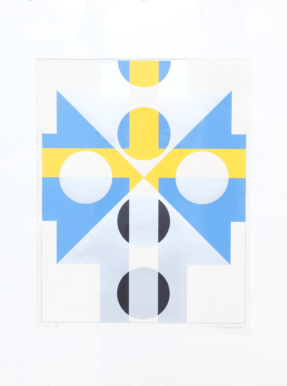OLE FOLMER HANSEN. Screen print, concrete composition blue/yellow/silver, signed & numbered 29/65, 1979.