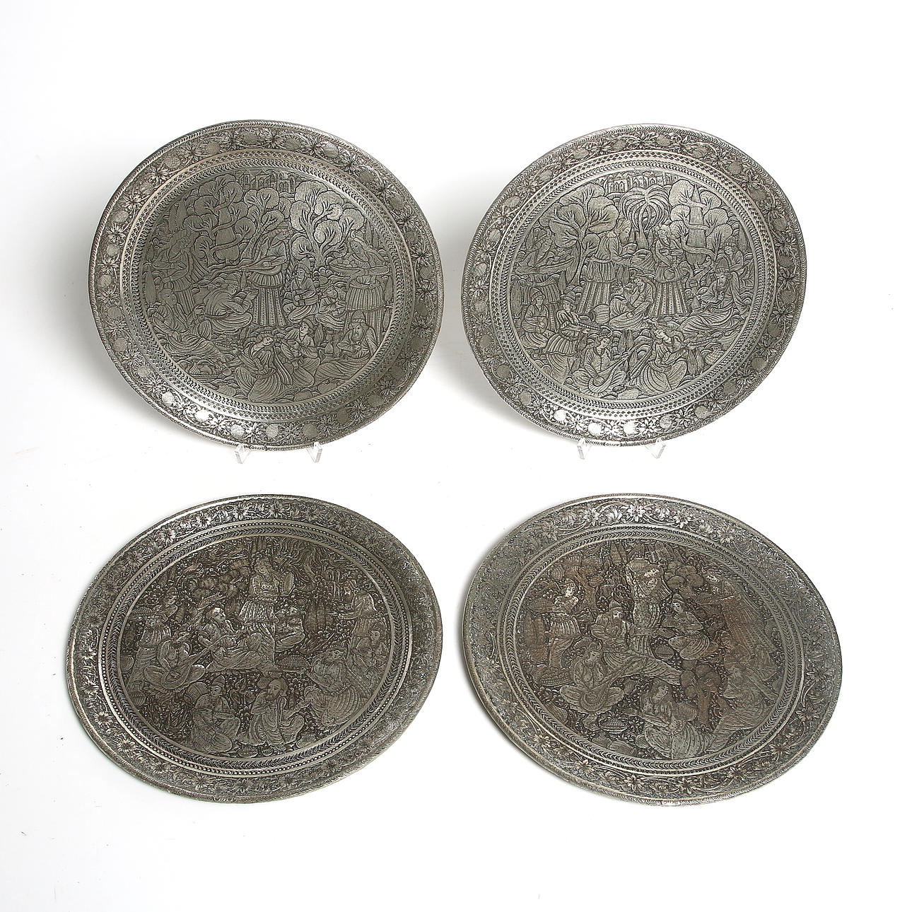 BRICKOR / KUVERTFAT, 4 st, förtennad koppar, Persien. 1900-tal.