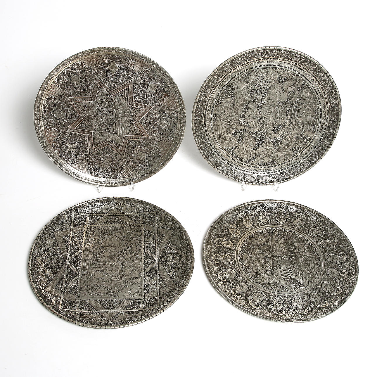 BRICKOR / KUVERTFAT, 4 st, förtennad koppar, Persien. 1900-tal.