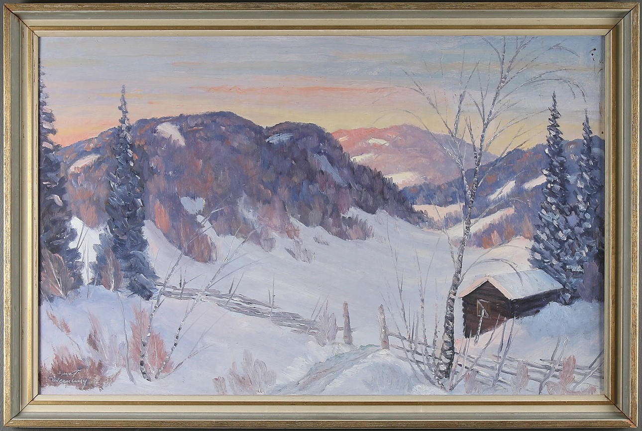 EVERT WERNBERG. Vinterlandskap, olja på pannå, signerad.
