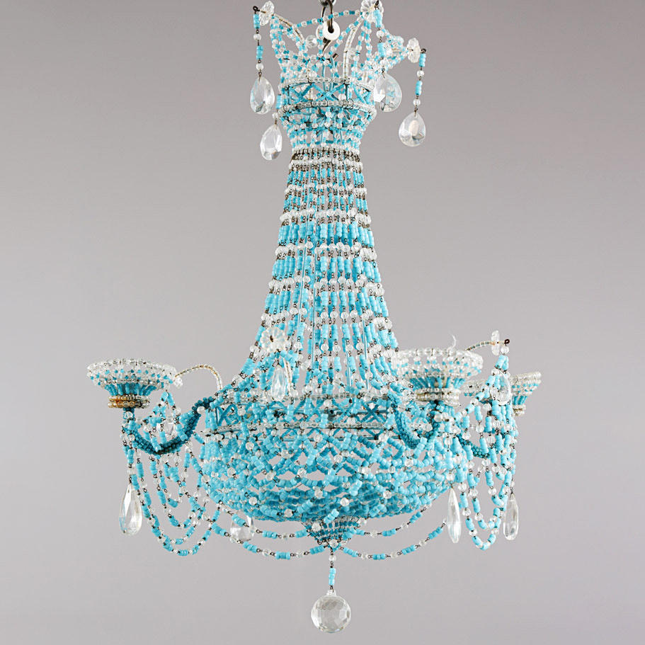 CHANDELIER, with turquoise glass beads.