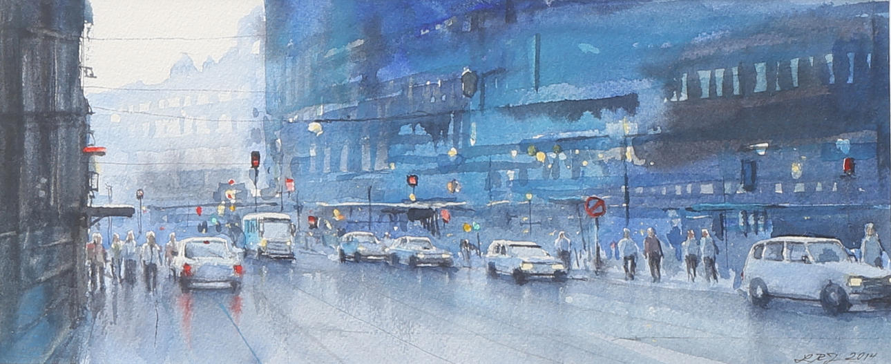 LARS ROLAND JOHANSSON. "Rusning I". Akvarell, signerad och daterad 2014.