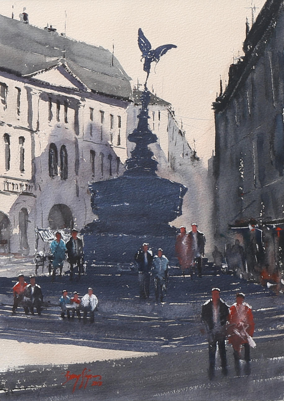 BENNY STIGSSON. Piccadilly Circus. Akvarell, signerad och daterad 2013.