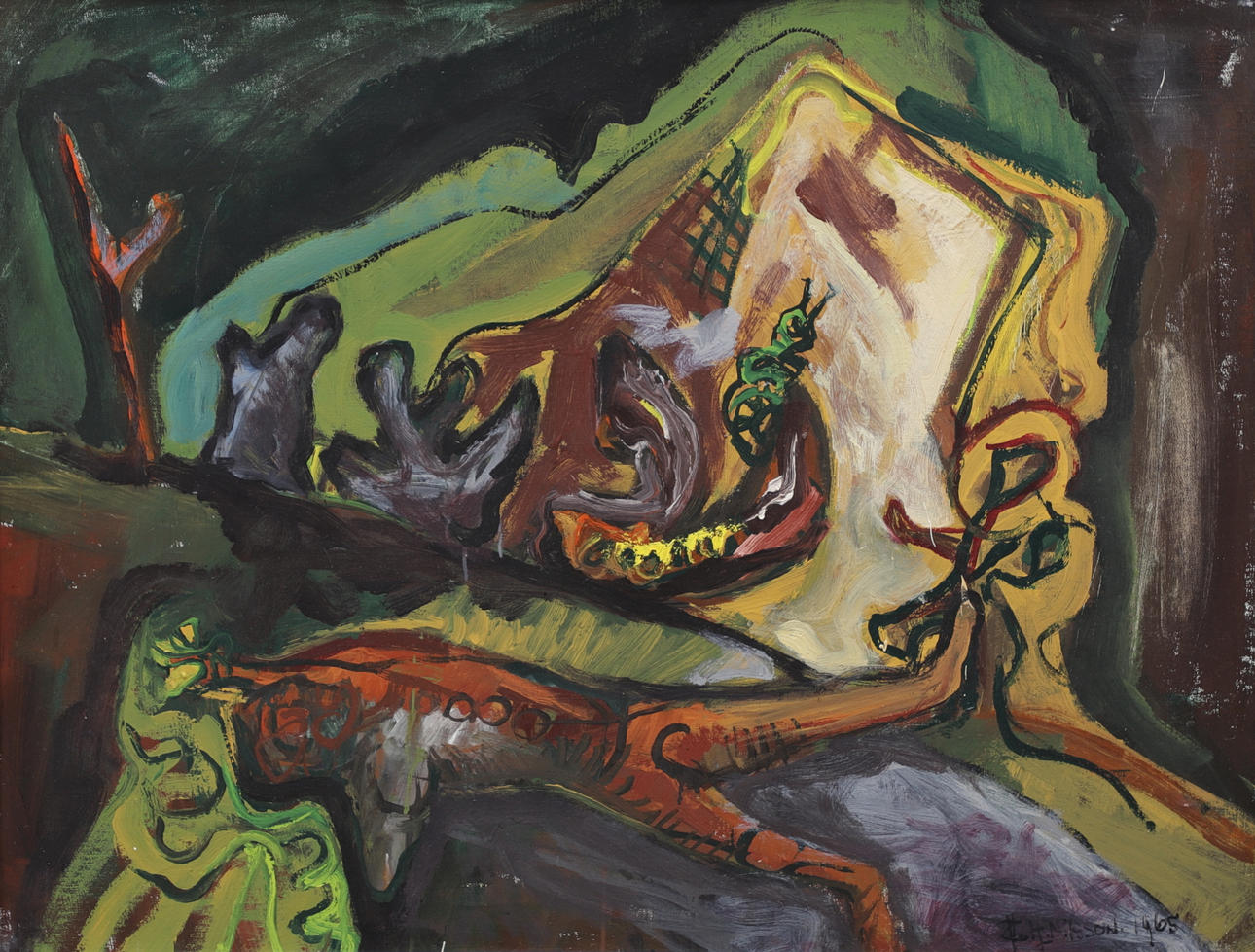 OIDENTIFIERAD KONSTNÄR. Abstract composition, oil on canvas, signed and dated 1965.