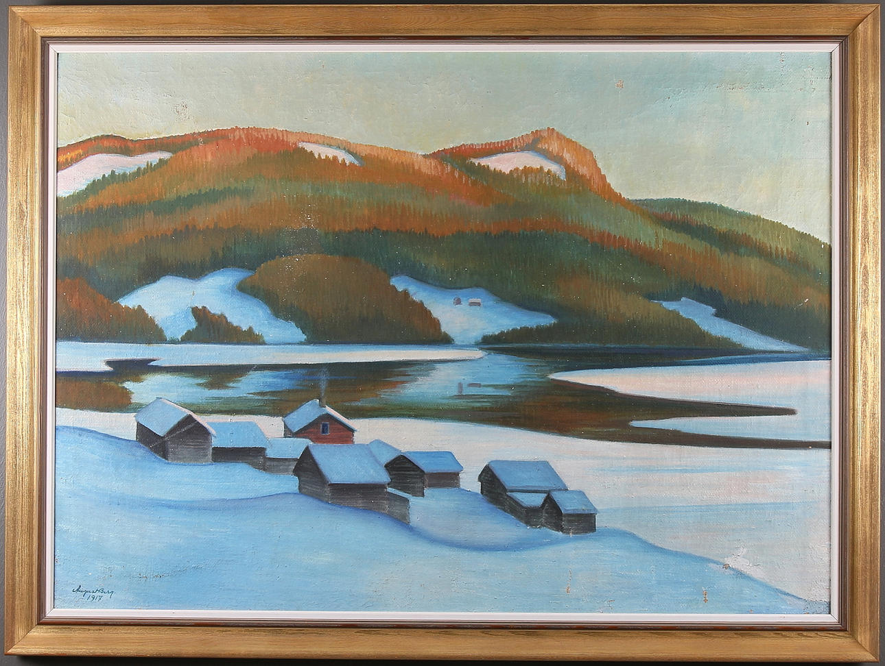AUGUST BERG. Vinterlandskap i Jämtland. olja på duk. Signerad och daterad 1917.