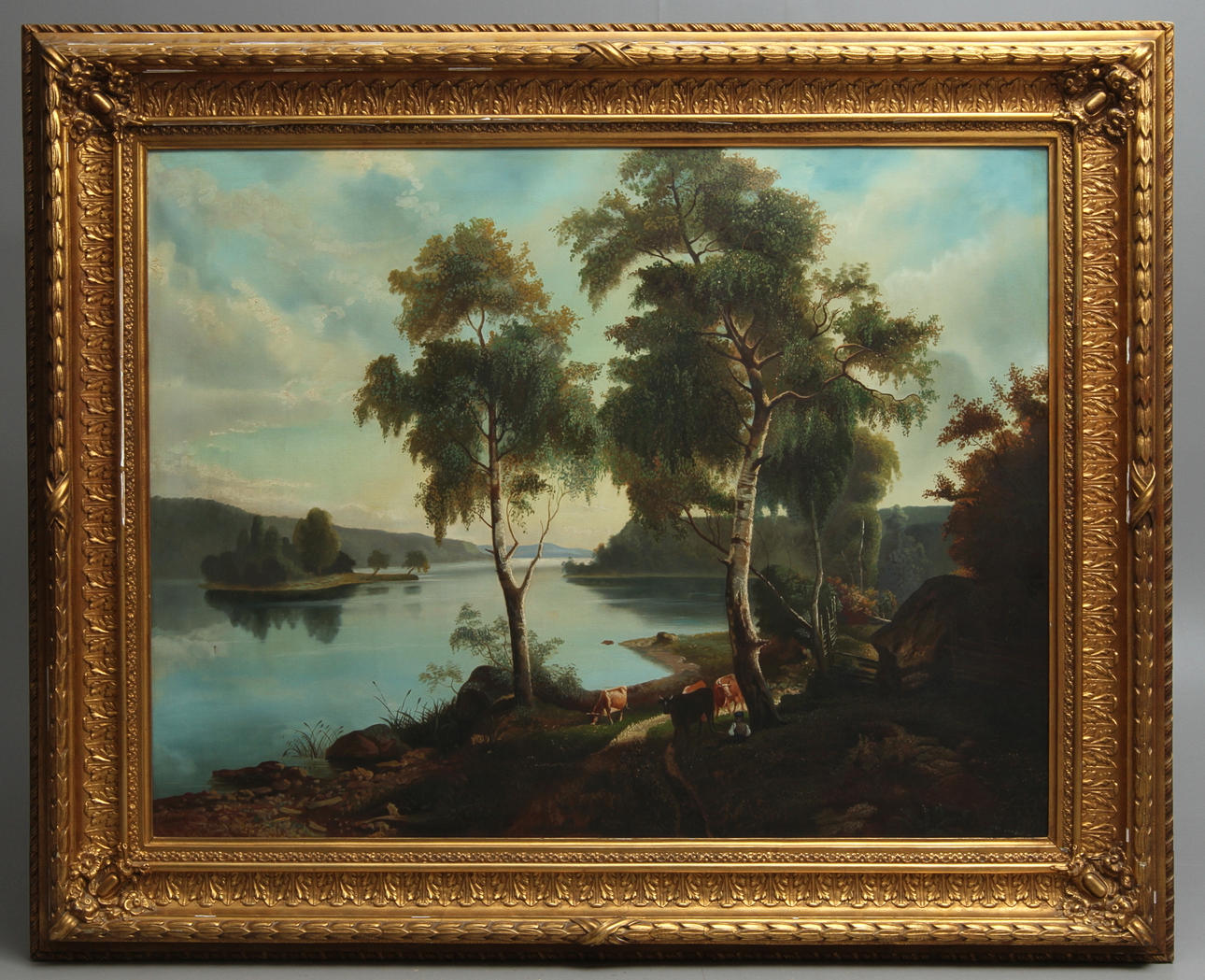 OKÄND KONSTNÄR. Landskap med kor, olja på duk, signerad CA Landin.