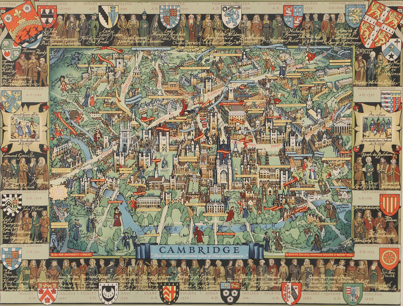 CAMBRIDGE, karta, tryck.