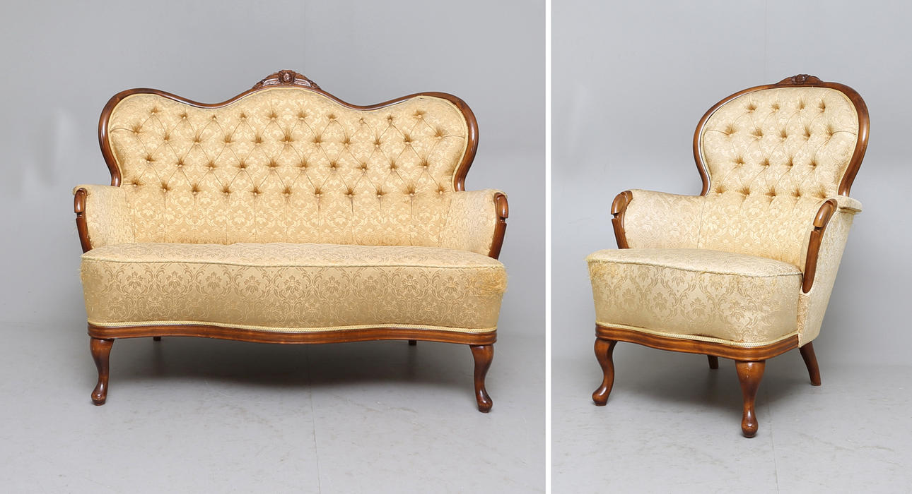 SALONGSMÖBEL, 2 delar, rokokostil.