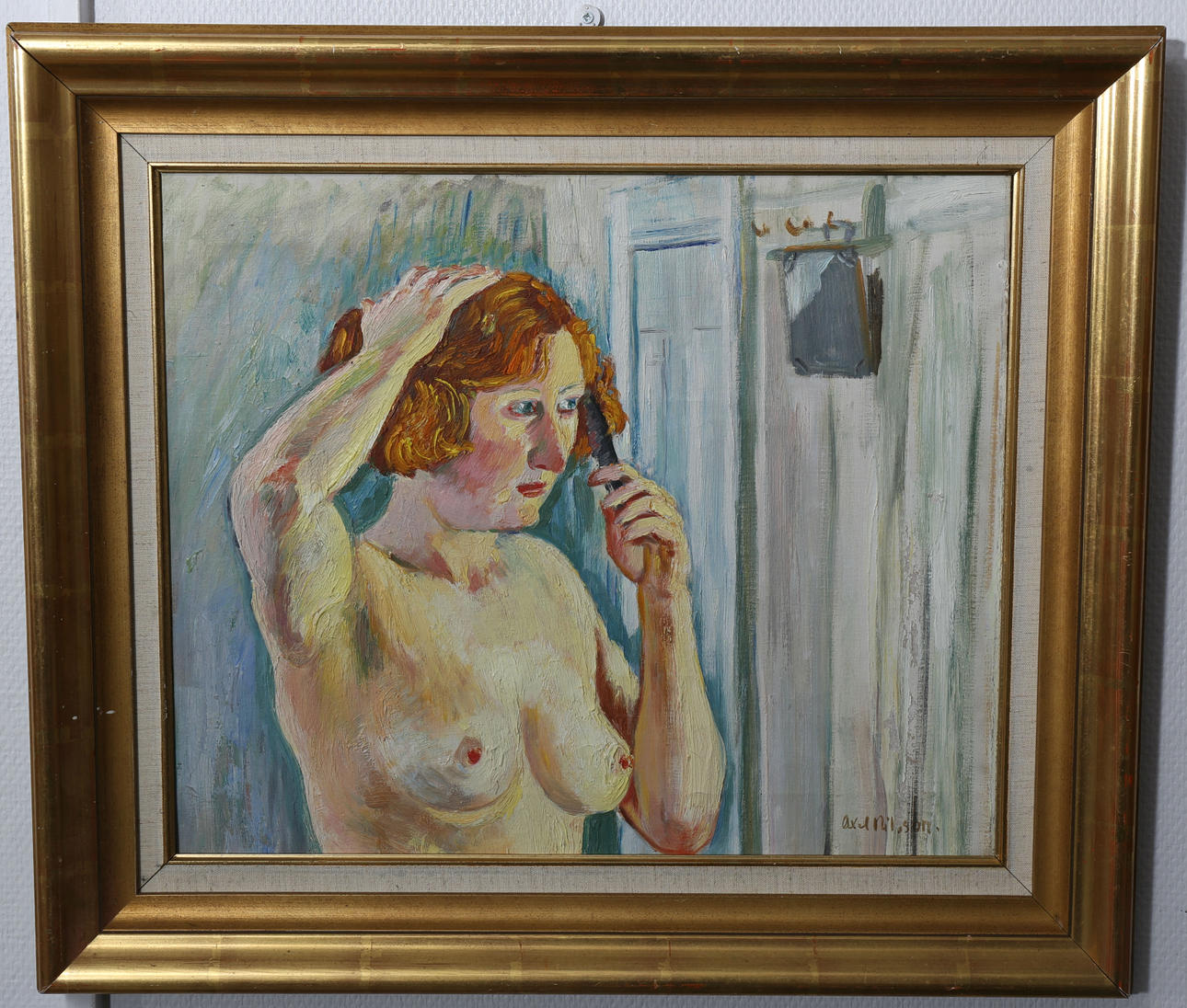 AXEL NILSSON. Olja på duk, Kvinnobild, signerad.