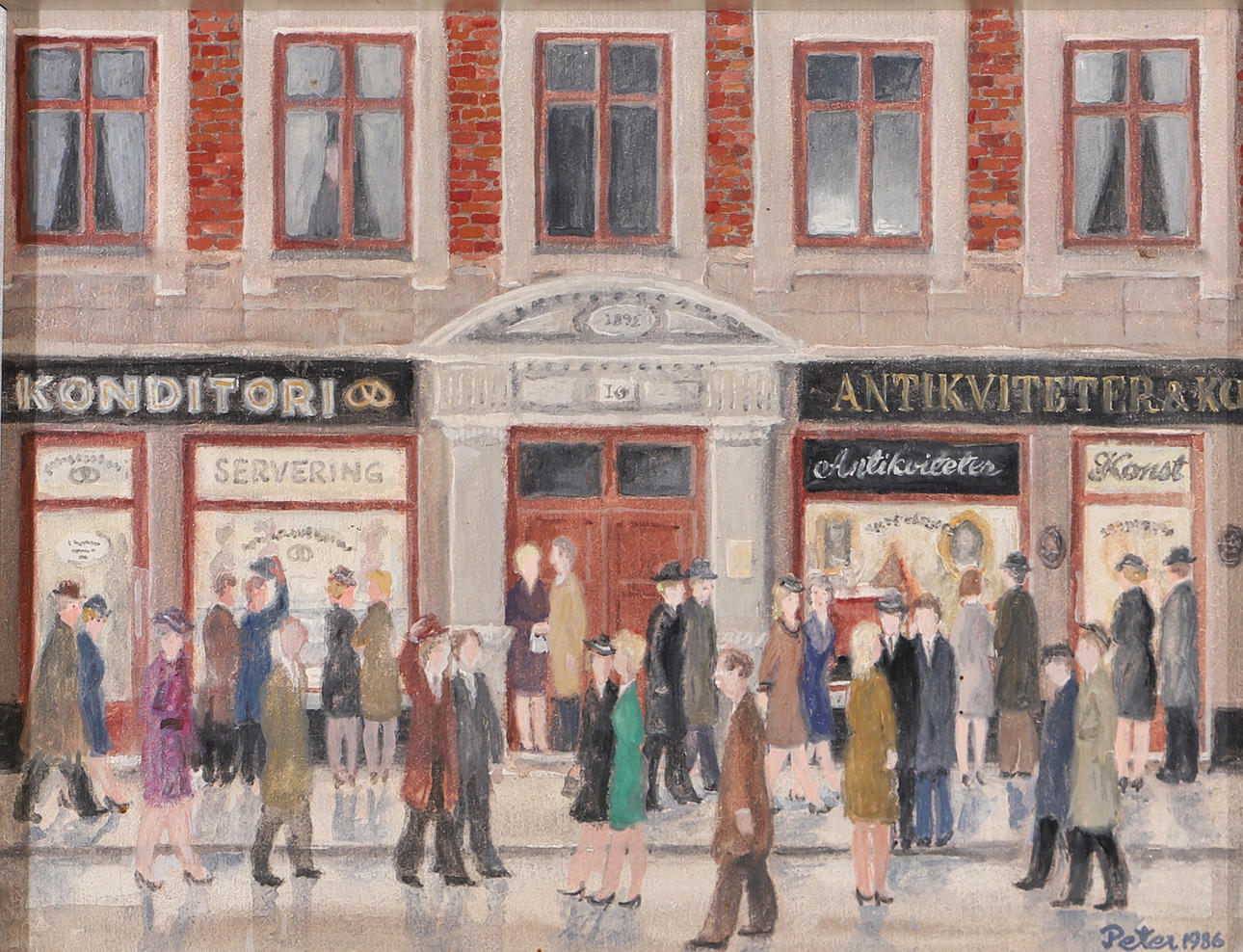 IVAN PETTERSSON. "Ströget", oil on Board, signed Peter 1986.