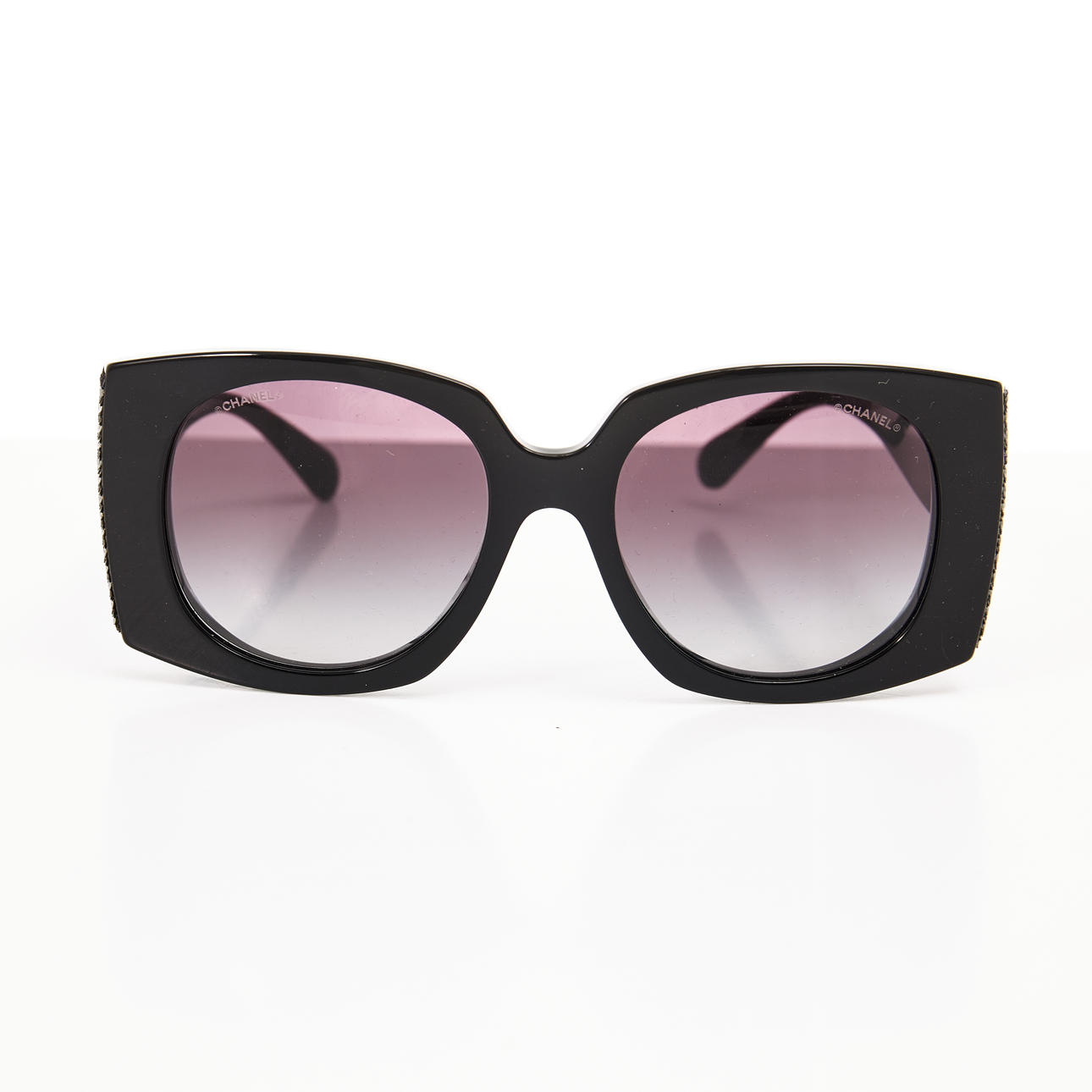 CHANEL, "Black Acetate Sequin Rectangle Sunglasses", marked 71407, 2021.