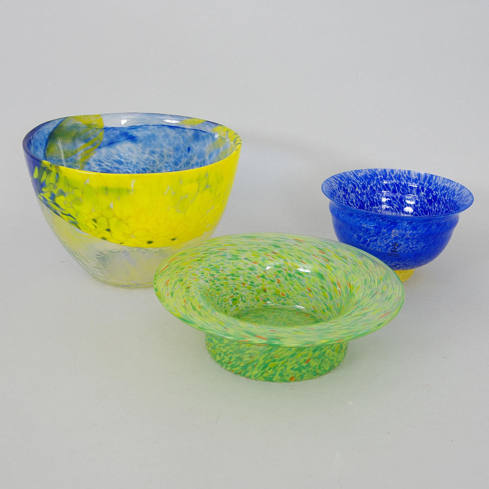 SKÅLAR, 3 stycken, konstglas, Skruf.