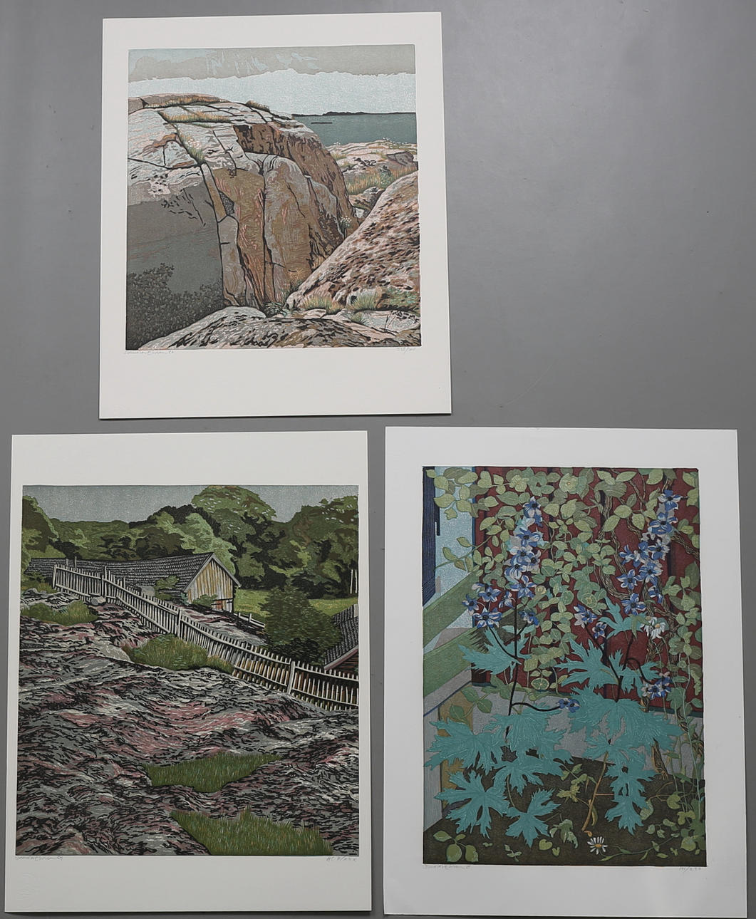 SVEN OLOV EHREN. Parti grafik, färglitografier, 3 st, signerade och daterade -84, -86 samt -89 samt numrerade HC II/XXX, 238/360 och 191/250.