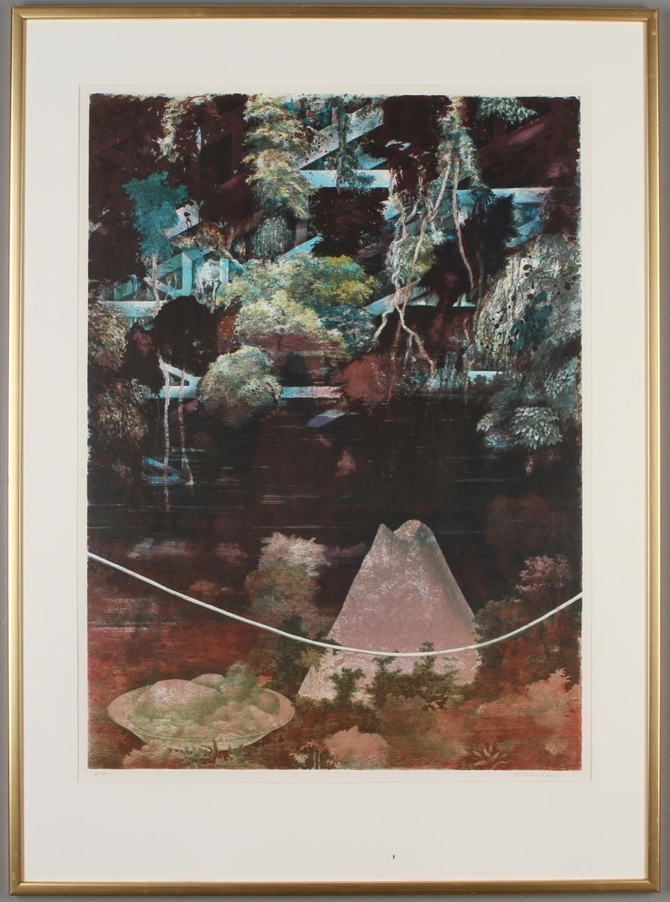 CARL OTTO HULTÉN. Komposition, färglitografi, EA, signerad.