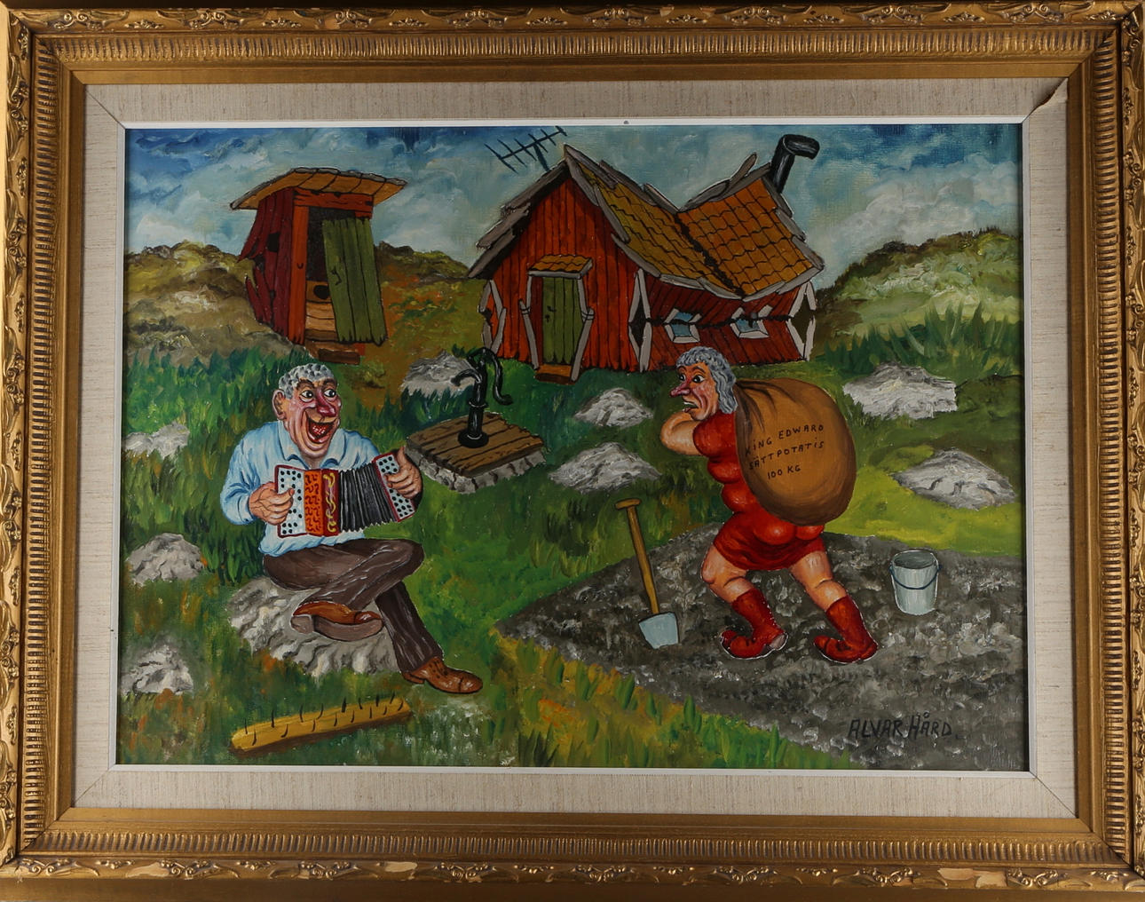 ALVAR HÅRD. "En härlig semester på sommartorpet", olja på duk, signerad ALVAR HÅRD.