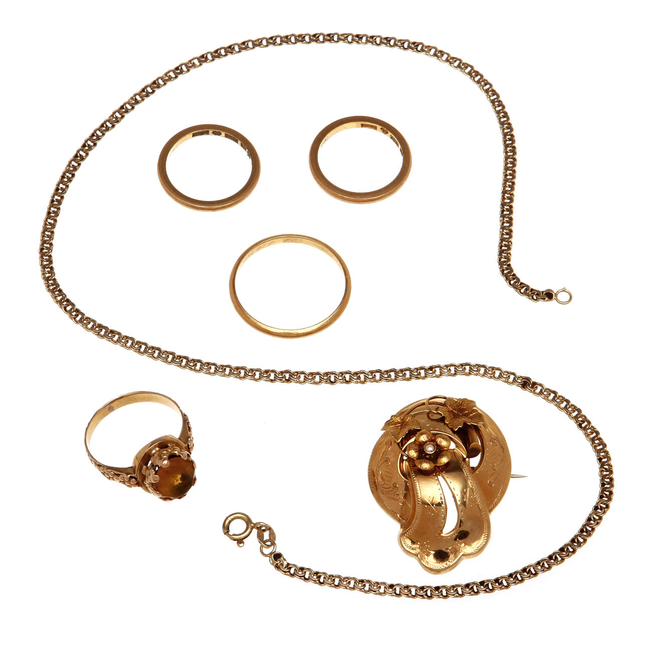 SMYCKEN, 6 delar, 18K rödguld. Vikt totalt ca 26,6 g.